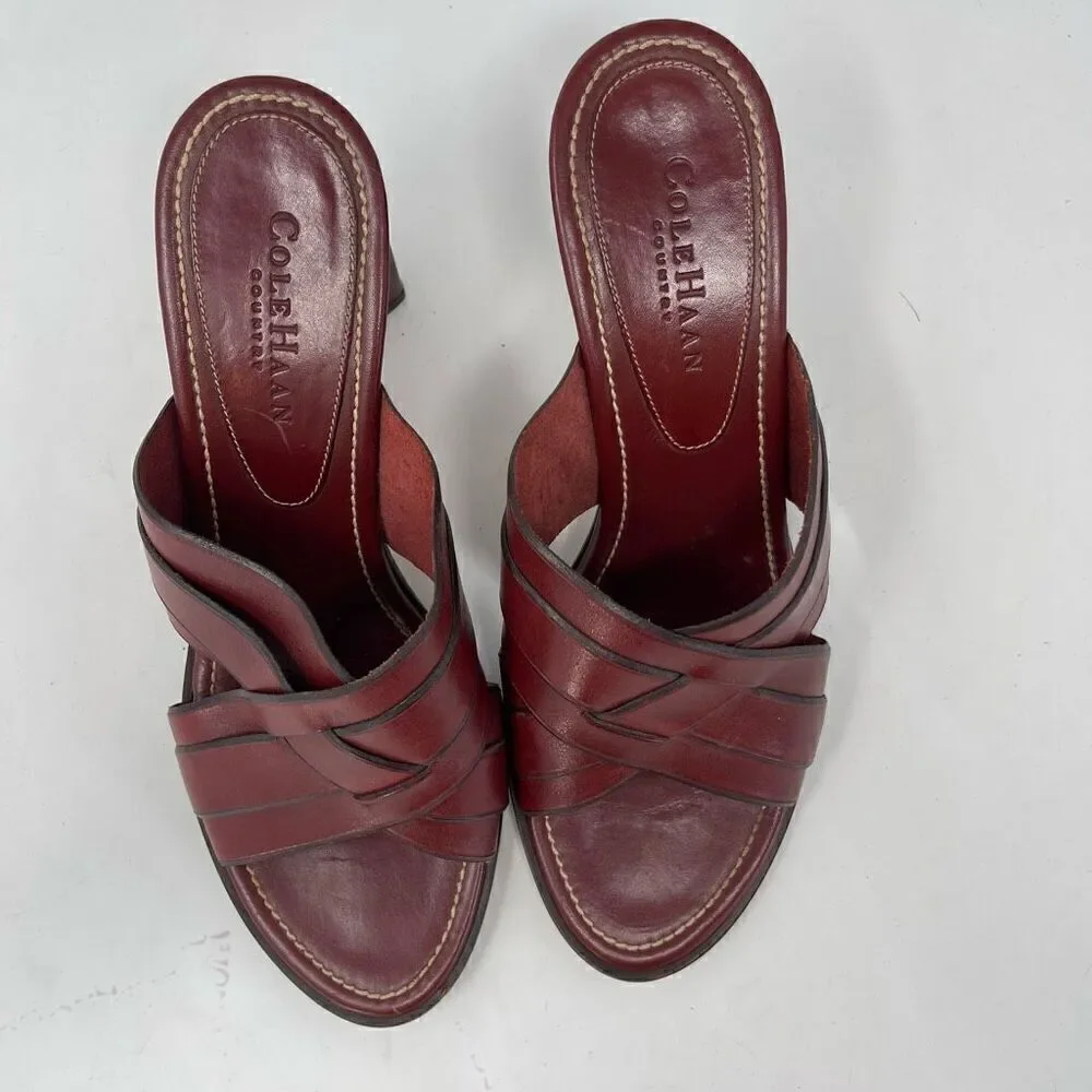 Cole Haan Country Red Leather Woven Sandal Heel Size 8.5 B